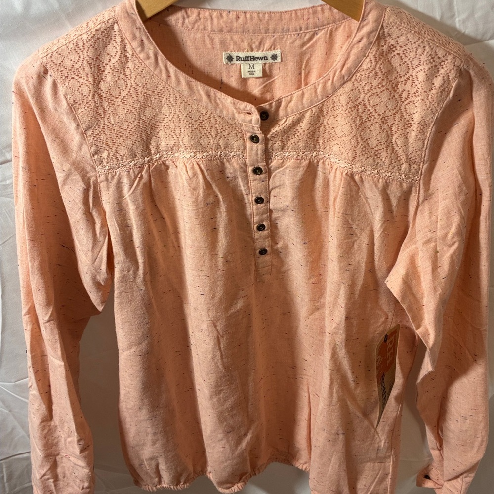 Lucky Brand Peach Lace Button-Up Blouse - Picture 8 of 11